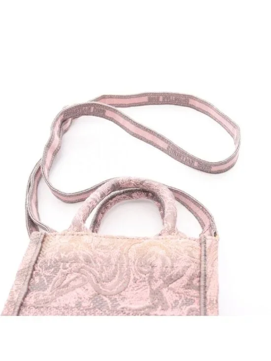 Dior Handbag Book Tote Mini Pink Gray Canvas Vertical - Picture 7 of 8